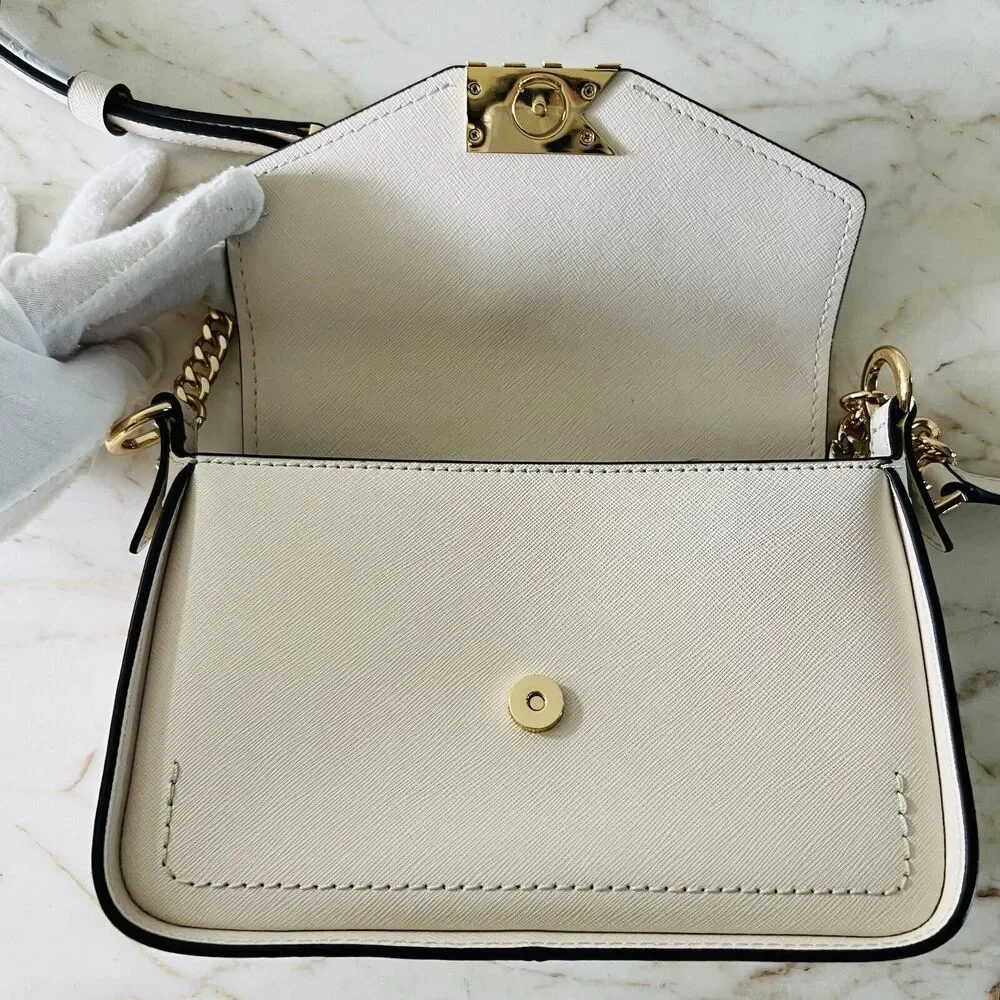 MICHAEL KORS Sylvia Light Cream Leather Small Flap Crossbody Bag